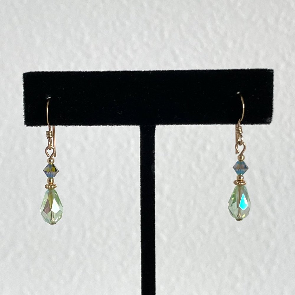 Handmade Swarovski Crystal & 14k Gold Filled Light Blue Green Dangle Earrings